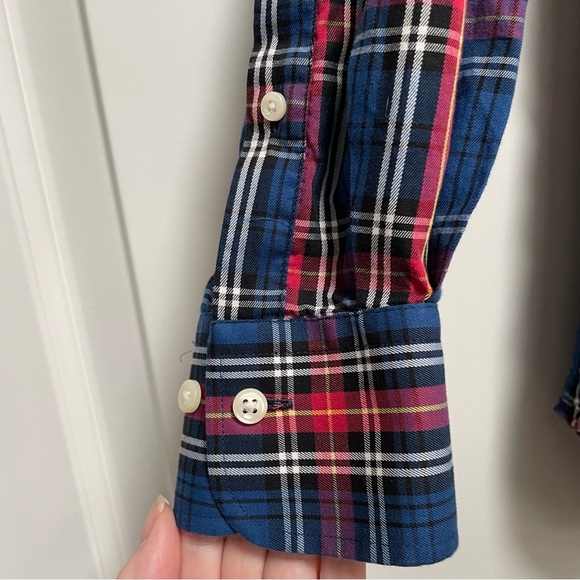 Peter Millar Men's Long Sleeve Button Down Blue Red Plaid Cotton Casual Shirt - Picture 2 of 9